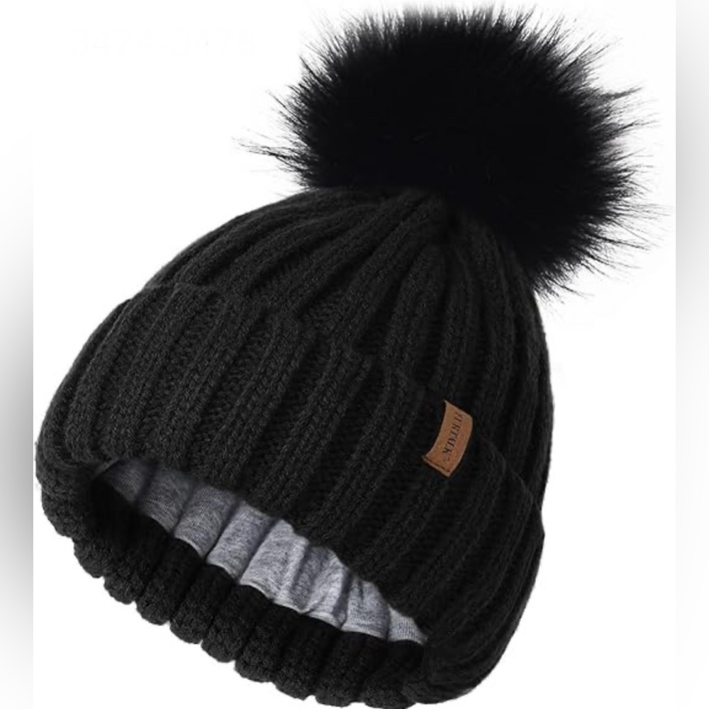 FURTALK Kids Winter Knitted Pom Beanie Bobble Hat Cotton Lined Faux Fur Ball